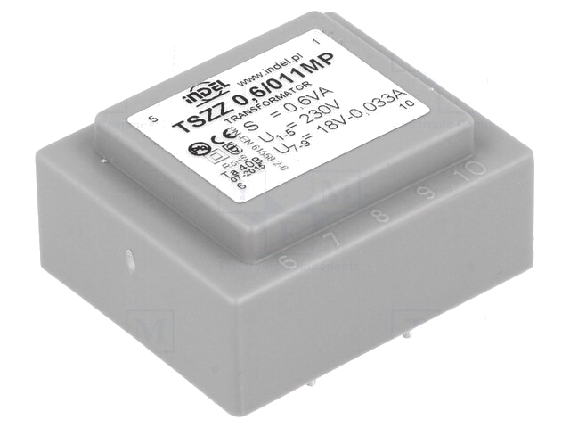 Transformator: ingegoten; 0,6VA; 230VAC; 18V; 33mA; PCB; IP00 Transformator: ingegoten; 0,6VA; 230VAC; 18V; 33mA; PCB; IP00